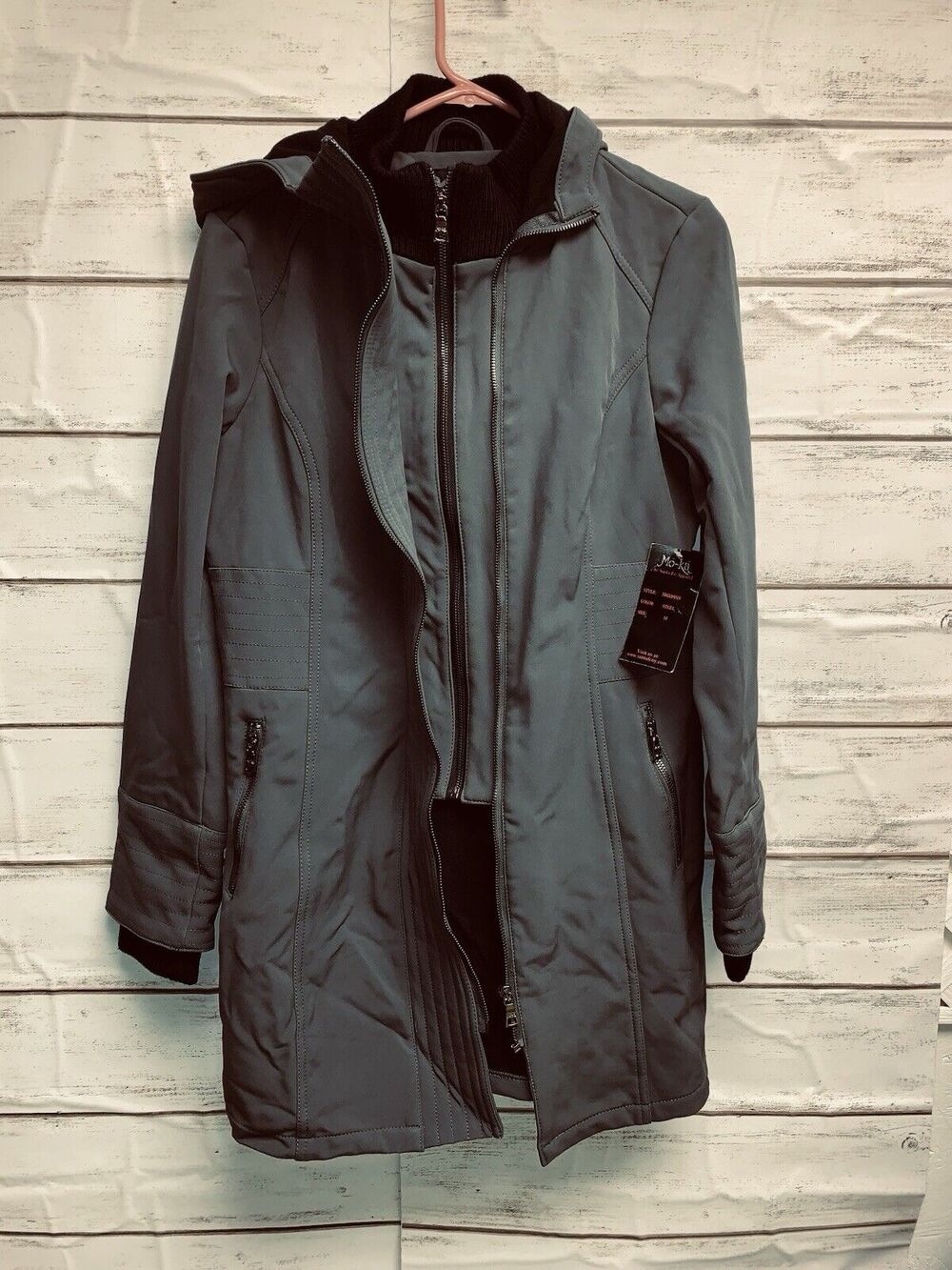 Sz M Mo-Ka Santa Fe Apparel Gray Lined Full Zip Inside Zip Too Hood Jacket NWT